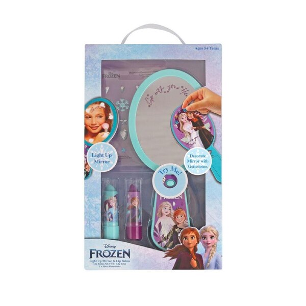 Frozen Light Up Mirror w/ 2x Lip Balm & Sheet Gemstones Kids Vanity 5y+