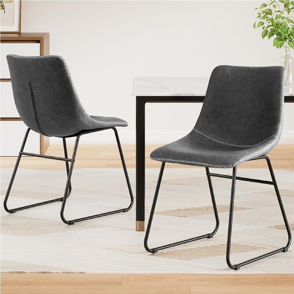1 Set of 2 Artiss Dining Chairs PU Leather Grey