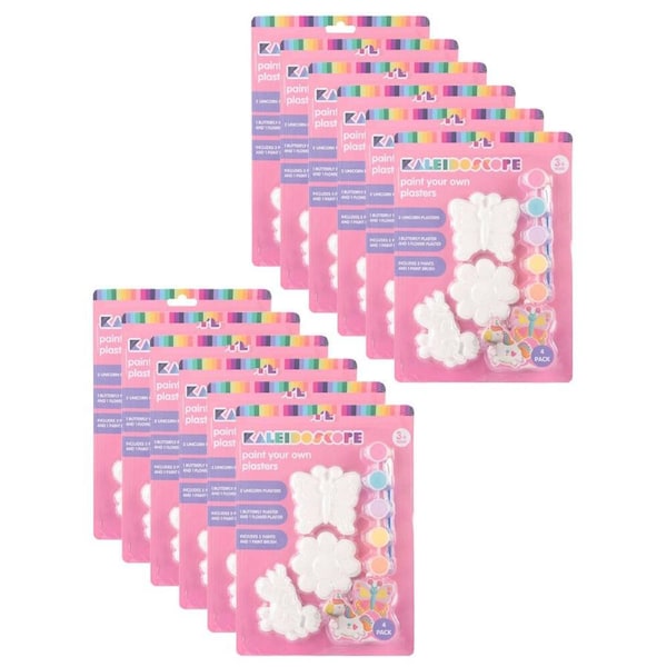 12x 4pc Kaleidoscope Paint Your Own Plasters w/ 5x Paints & Brush Kids Art 3y+