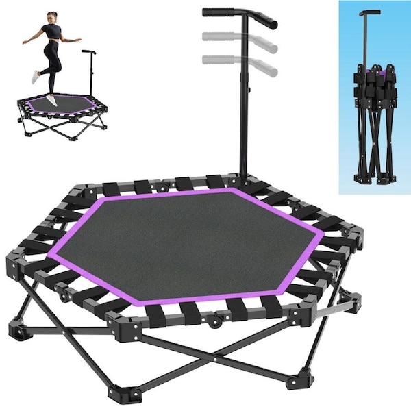 Advwin 42" Mini Trampoline 3s Quick Folding Fitness Exercise Rebounder with 3 Level Adjustable Handle, 150KG Capacity Purple