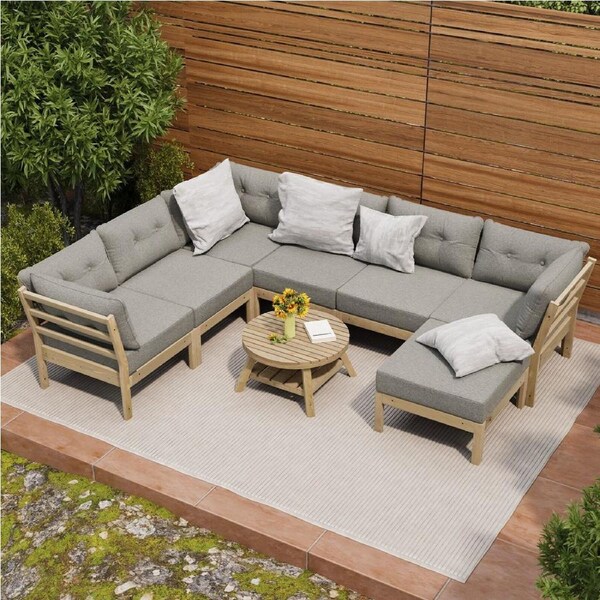 Livsip 8PCS Outdoor Sofa Set Lounge Setting Patio Furniture Beige
