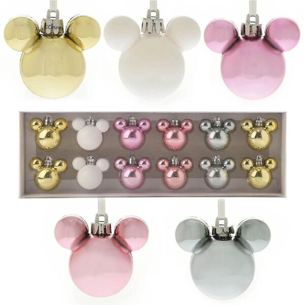 Christmas Mickey Shaped Mini Blush Bauble's Set of 12