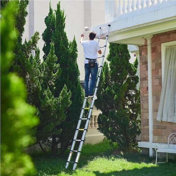 Advwin A Frame Ladder, Multi-Purpose Telescopic Aluminum Ladder 330 lbs, 4.4m Folding Extension Ladder for Stairs Home Indoor Outdoor Roof