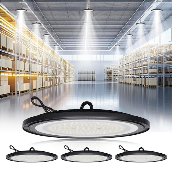 Advwin High Bay Lights 6500K 21000LM, LED Shop Light Lamp 4 Pack, IP 65 Waterproof, for Factory Warehouse Workshop Factory Store