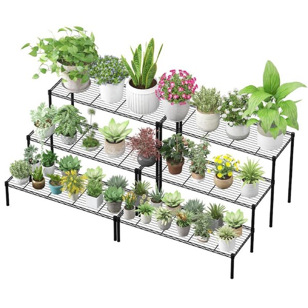 Advwin Plant Stand 3-Tier, 2 Pack Outdoor Indoor Flower Pot Shelves Free Splicing, Decoration Display Racks