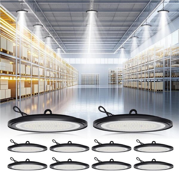 Advwin High Bay Lights 6500K 21000LM, LED Shop Light Lamp 10 Pack, IP 65 Waterproof, for Factory Warehouse Workshop Factory Store
