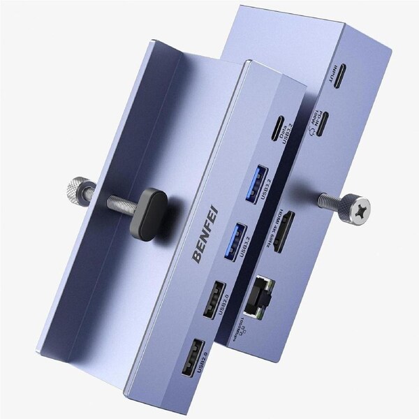 BENFEI 396GY USB-C 8-in-1 Docking HDMI 4K/60Hxz+USB-C(10G)+2xUSB-A(10G)+2xUSB2.0+RJ45+PD100W