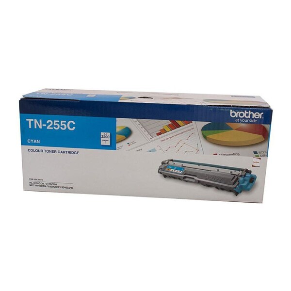 Brother TN-255C Colour Laser Toner - Cyan High Yield Cartridge - HL-3150CDN/3170CDW/MFC-9140CDN/9330CDW/9335CDW/9340CDW /DCP-9015CDW2,200 Pages