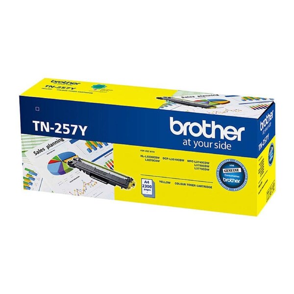 Brother TN-257Y Yellow High Yield Toner Cartridge to Suit - HL-3230CDW/3270CDW/DCP-L3015CDW/MFC-L3745CDW/L3750CDW/L3770CDW 2,300 Pages