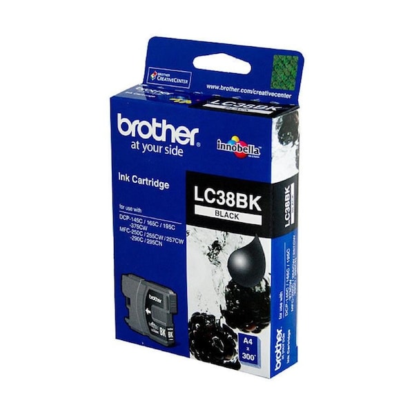 Brother LC-38BK Black Ink Cartridge - DCP-145C/165C/195C/375CW, MFC-250C/255CW/257CW/290C/295CN- up to 300 pages