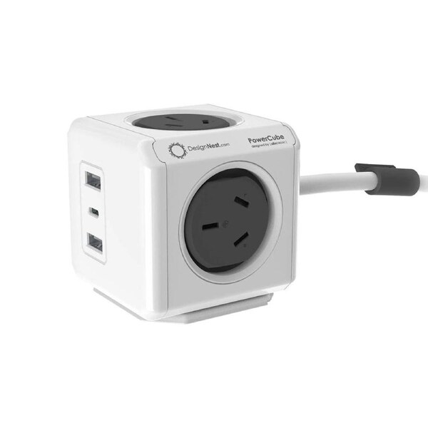 Allocacoc PowerCube Extended 4 Outlets 2 USB-A + 1 USB-C PD 20W with Surge 1.5M Grey (11407-AUEUAC)