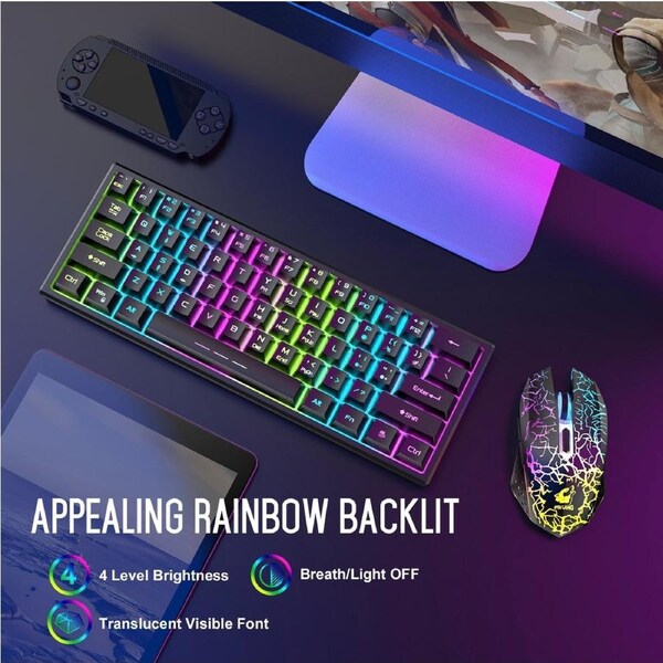 Charging wireless keyboard mouse set 61-key glowing wireless gaming keyboard set