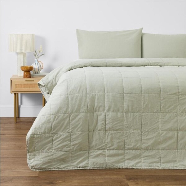 Openook Stonewashed Bed Cover Set, Queen/King - Grid Grey