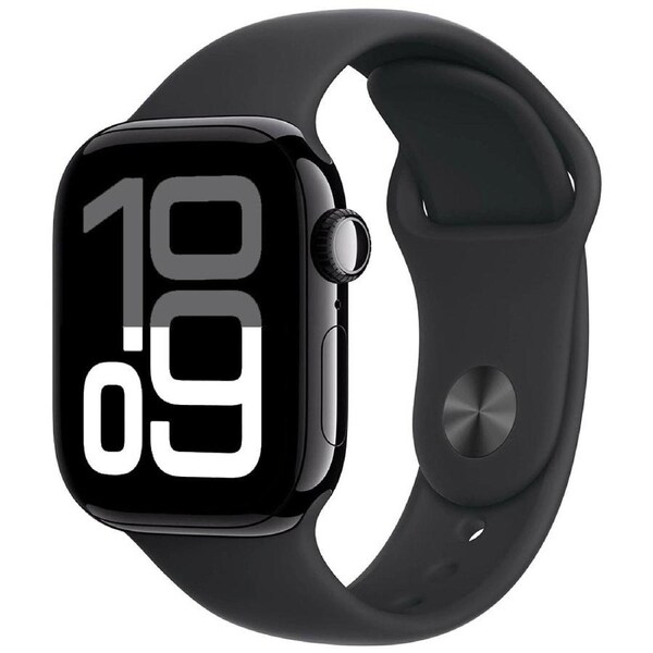 Apple Watch Series 10 GPS + Cellular MWY43ZP/A 46mm Jet Black Aluminium Case with Black Sport Band M/L