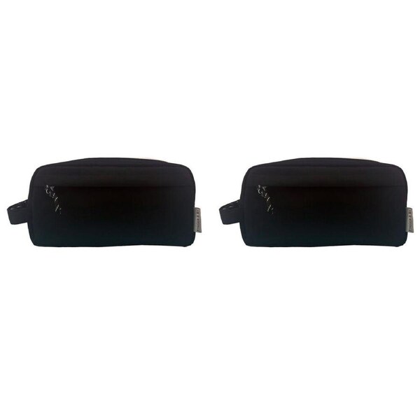 2PK Frankie & Me Womens Rectangular Zip Makeup Cosmetics Toiletry Bag 25cm Black