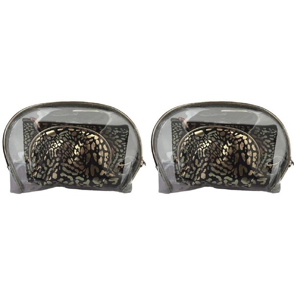 2x 3pc Frankie & Me Womens Zip Cosmetics Makeup Toiletry Bag Set Black Leopard