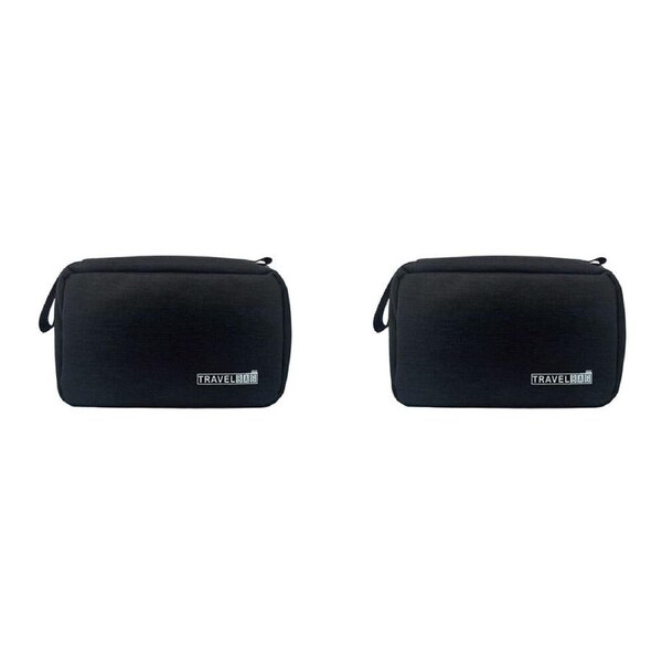2PK Frankie & Me Womens Rectangle Zip Cosmetic Hanging Toiletry Bag 24.5cm Black