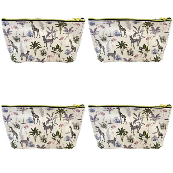 4PK Frankie & Me Womens Rectangular Makeup Cosmetics Toiletry Bag 27x17cm Jungle