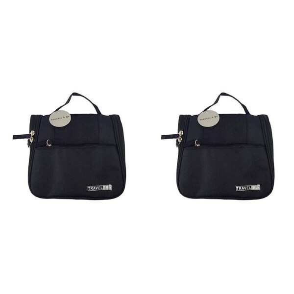 2PK Frankie & Me Women's Zip Cosmetics Hanging Toiletry Bag Medium 22x20cm Black