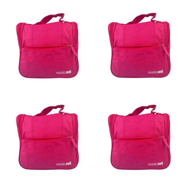 4PK Frankie & Me Women's Zip Cosmetics Hanging Toiletry Bag Medium 22x20cm Pink
