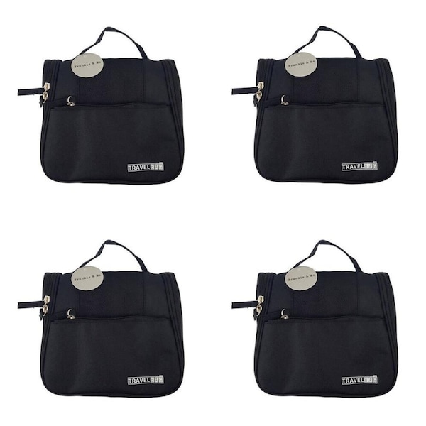 4PK Frankie & Me Women's Zip Cosmetics Hanging Toiletry Bag Medium 22x20cm Black