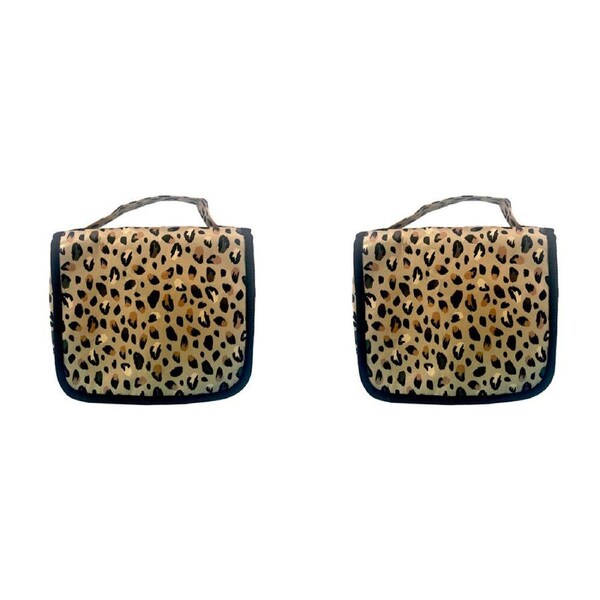 2PK Frankie & Me Women's Zip Cosmetics Hanging Toiletry Bag Medium 25cm Cheetah
