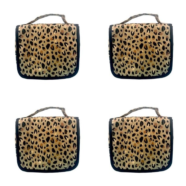 4PK Frankie & Me Women's Zip Cosmetics Hanging Toiletry Bag Medium 25cm Cheetah