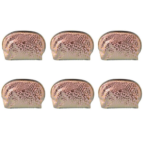 6PK Frankie & Me Womens Zip Makeup Cosmetics Toiletry Bag 22.5x13cm Pink Leopard