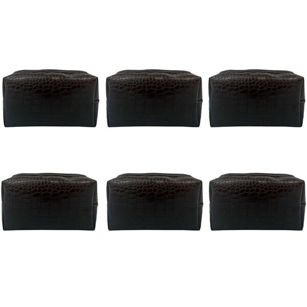 6PK Frankie & Me Women's Rectangular Cosmetics Toiletry Bag 18cm Crocodile Black