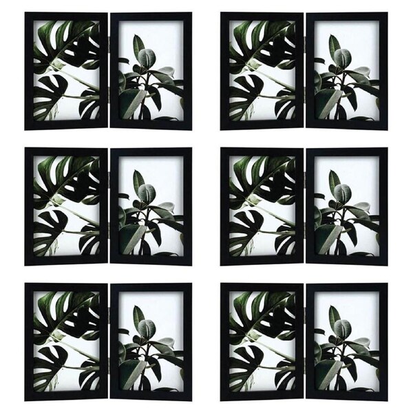 6PK Frankie & Me Hinged 4x6'' Double Picture Frame Home/Office Photo Decor Black