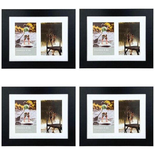 4PK Frankie & Me Wooden Collage 4x6'' Double Picture Frame Home Decor Black