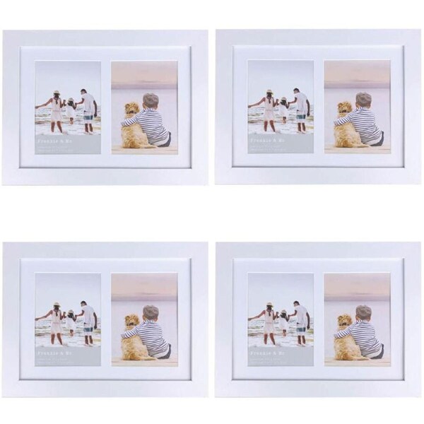 4PK Frankie & Me Wooden Collage 5x7'' Double Picture Frame Hom Decor White