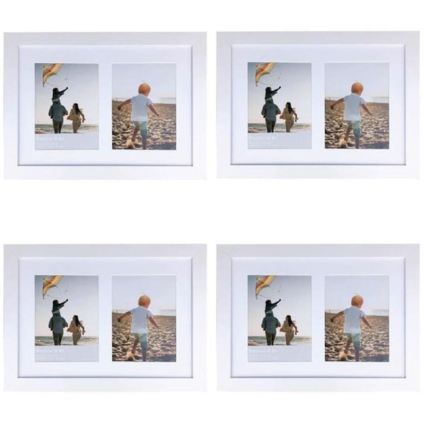 4PK Frankie & Me Wood Collage 6x8'' Double Picture Frame Home/Office Decor White