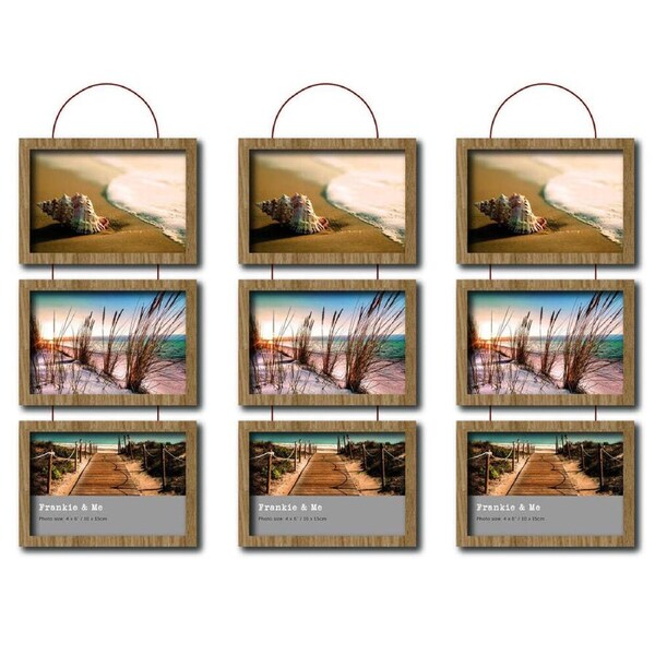 3PK Frankie & Me Wooden Triple Hanging 4x6'' Picture Frame Home/Office Decor Oak