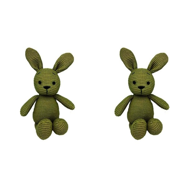2PK Momoko Bunny Knit Animal Stuffed Doll Kids Soft Plush Toy 22cm Green