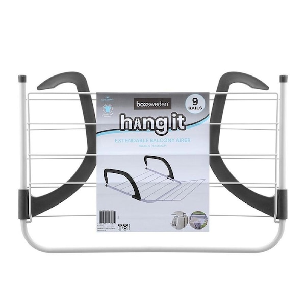 Boxsweden Hangit 60cm Extendable 9-Rails Balcony Airer Laundry Drying Rack White
