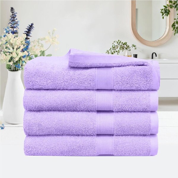 LINENOVA 4pcs Pure Cotton Bath Towels Set 550GSM Soft Hotel Quality Towels Lavender