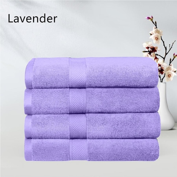 LINENOVA 4Pcs 100% Cotton Bath Sheets Towels Set 90x180 cm - 650GSM - 8 Colors Lavender