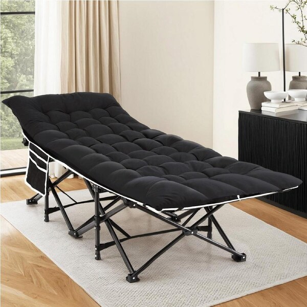 Artiss Folding Bed With Mattress Camping Cot Portable Black 185CM