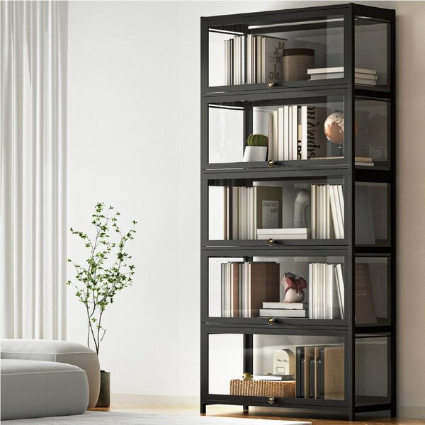 Artiss Display Cabinet 5 Tier Shelves Storage Bookshelf Black