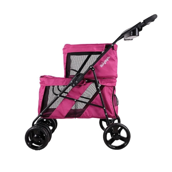 Ibiyaya Double Decker Pet Stroller/Carrier for Multiple Pets Red Violet