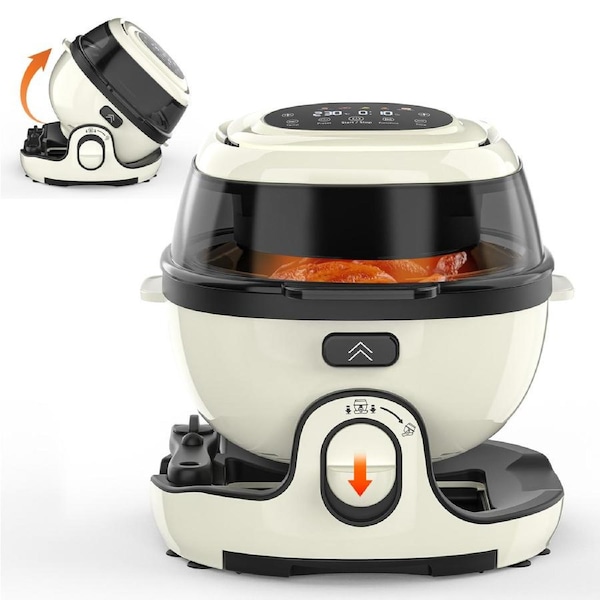 Advwin 6L Multifunctional Cooker, 1700W Digital Air Fryer Food Processor with Rotating Pot & Grill Rack, 6-in-1 Multi Cooker for Frying, Roasting, Baking, Grilling & Dehydrating, Dishwasher Safe