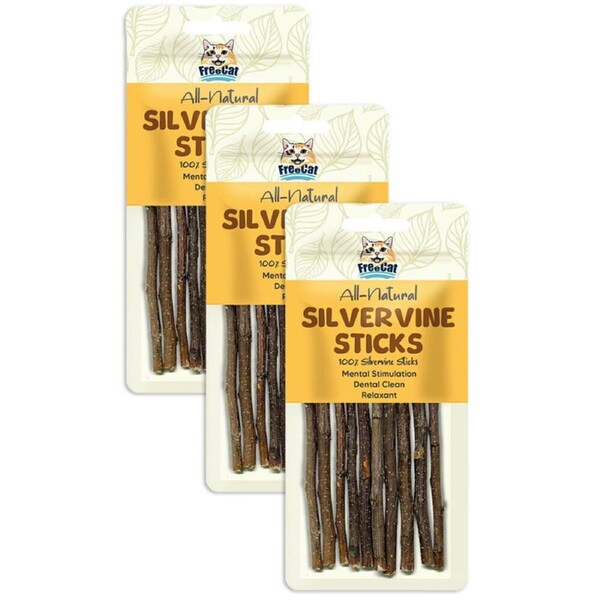 3PK 10pc Freecat All Natural Silvervine Sticks Pet Cat Dental Care