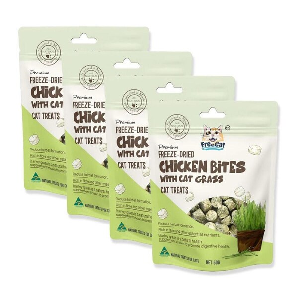 4PK Freecat Premium Freeze Dried Chicken Bites w/ Grass Pet Cat Food Treats 50g