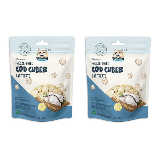 2PK Freecat Sealed Freeze Dried Nutritional Cod Cubes Cat Food Treats 20g
