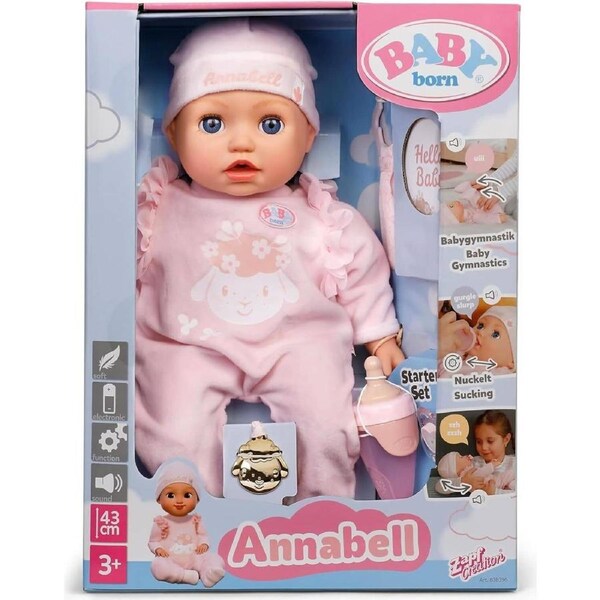 Baby Born - Annabell 43cm Baby Doll with Functions and Sounds Includes Accessories