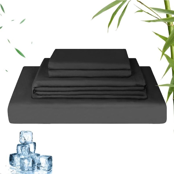 LINENOVA 2000TC Cooling Bamboo Sheet Set Ultra Soft Bedding Sets For All Year Comfort Double / Black