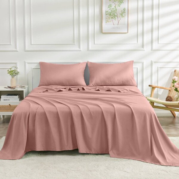LINENOVA 2000TC Bamboo Sheet Set Ultra Soft Bedding Sets For All Year Comfort Double / Dusty Pink