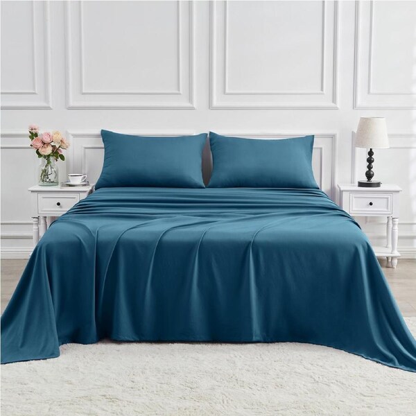 LINENOVA 2000TC Bamboo Sheet Set Ultra Soft Bedding Sets For All Year Comfort Double / Biscay Blue