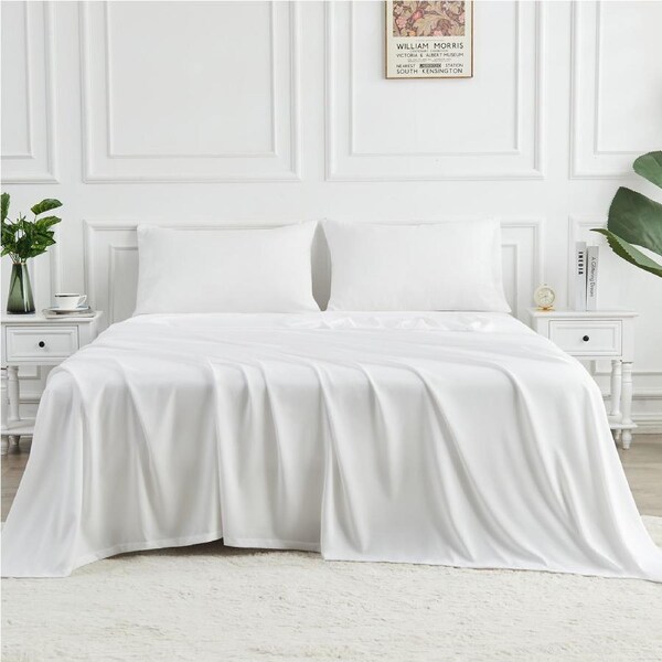 LINENOVA 2000TC Bamboo Sheet Set Ultra Soft Bedding Sets For All Year Comfort Queen / White